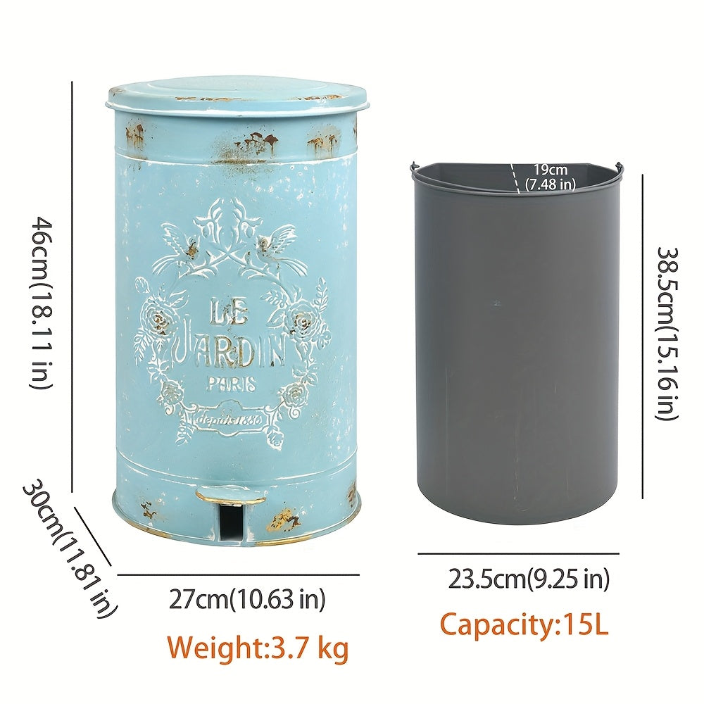 Metal Round Trash Can Suitable For Kitchen Rural Waste Basket Farmhouse Storage Barrel, Under-Bed Storage