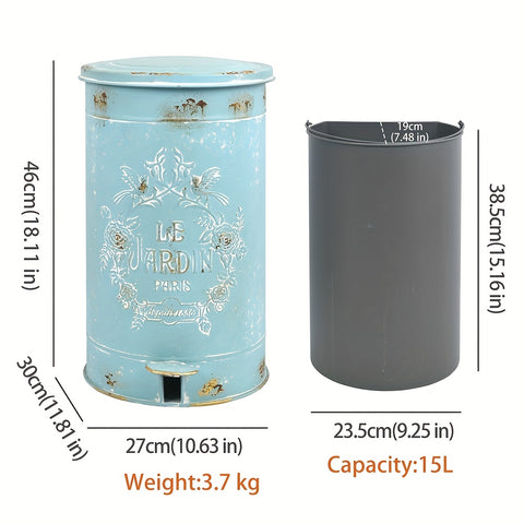 Metal Round Trash Can Suitable For Kitchen Rural Waste Basket Farmhouse Storage Barrel, Under-Bed Storage