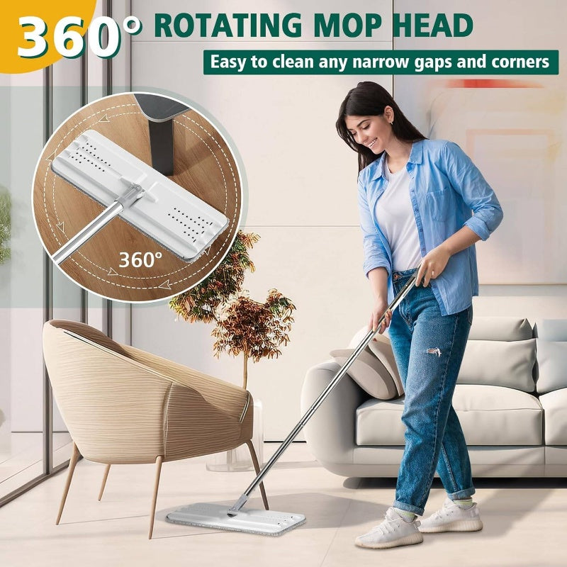 All-in-One Mop and Bucket with Wringer Set with 3 Washable Microfiber Pads - Wet\u002FDry Floor System, Hands Flat Mop for,, Vinyl Floors - Heavy-Duty Buckets & Wringer for Home, -like Surfaces (No Residue