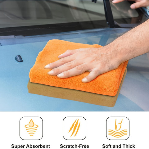 Microfiber Towel 5pcs Microfiber Automotive Towel | Borderless, Plush, Absorbent, 500 GSM, 16 inches, Orange, Dry Cleaning Polishing Towel
