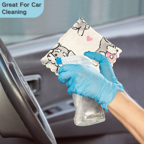 3\u002F6\u002F10pcs 11*11In Reusable Cleaning Cloth with Puppy Cartoon Animal Print 3D Retro Soft Scouring Pad Suitable for Daily Household Cleaning