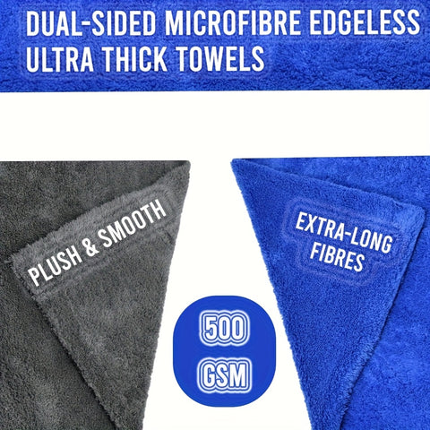 Pack of 6 Thick Edgeless Microfiber Towel – Ultra-Soft & High Absorbency – Ideal for Car Detailing