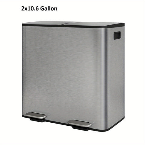 2x8 Gallon\u002F 2x10.6 Gallon Stainless Steel Double Trash Can with Lid for Kitchen, Large Dual Trash and Bin Combo, Step-on Kitchen Metal Stainless Steel Garbage Cans, PP Inner Buckets, Liner Rim, Silvery\u002F Gray\u002F Black