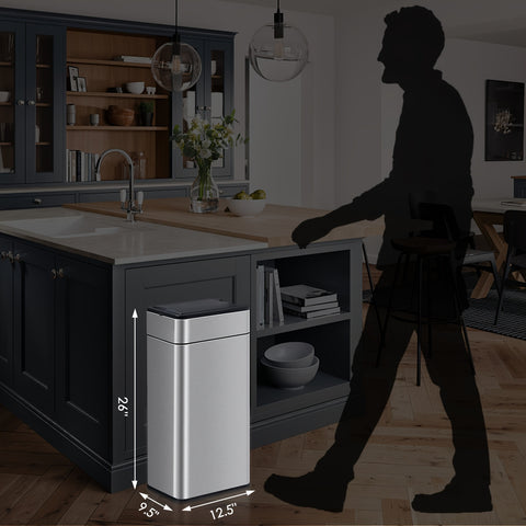 ELPHECO Kitchen Trash Can Automatic Trash Can with Butterfly Lid, Brushed Stainless Steel Finish, Motion Sensor Garbage Can for Kitchen, Office, Living Room, 2 AA for 10.6 Gallon, 3 AA for 16 Gallon