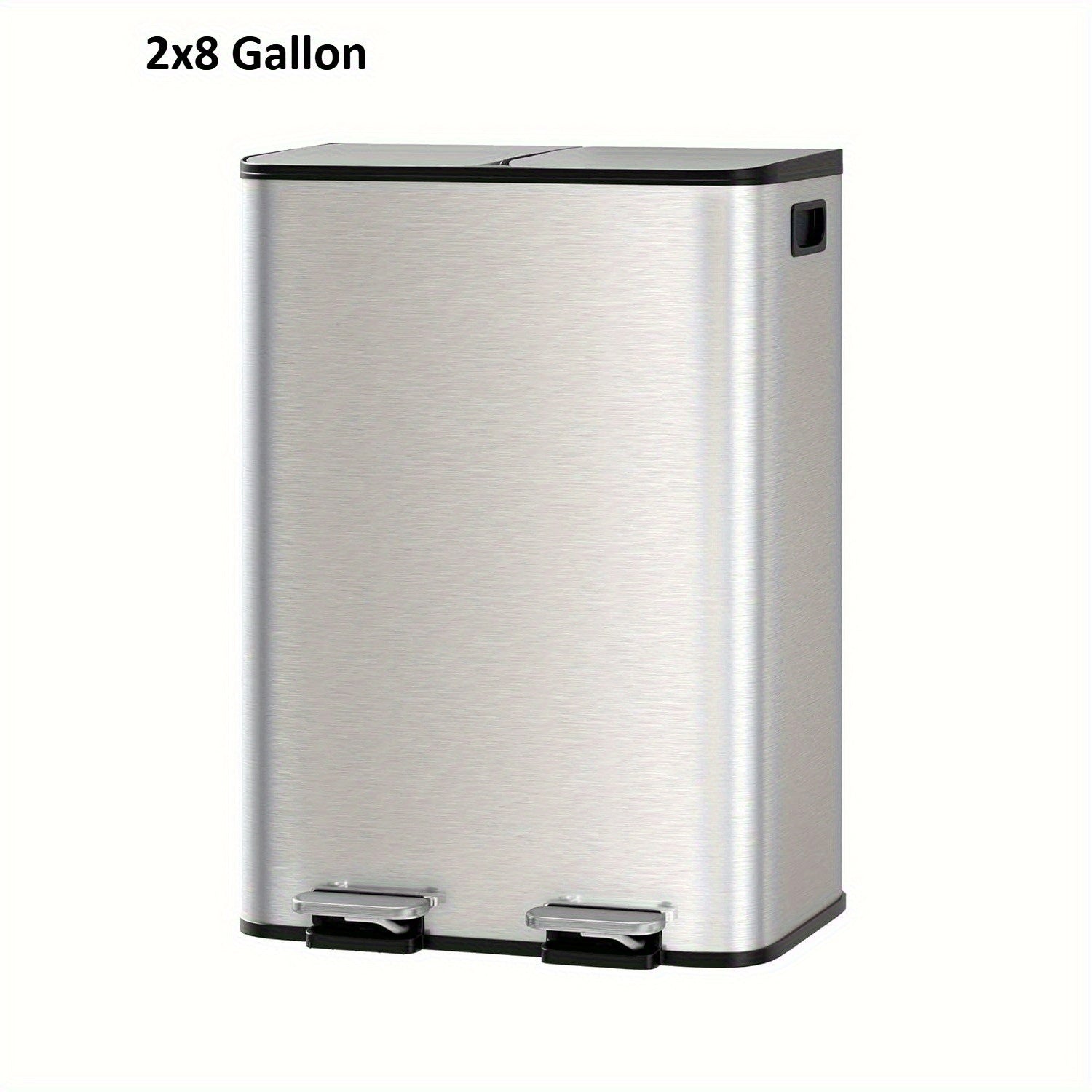 2x8 Gallon\u002F 2x10.6 Gallon Stainless Steel Double Trash Can with Lid for Kitchen, Large Dual Trash and Bin Combo, Step-on Kitchen Metal Stainless Steel Garbage Cans, PP Inner Buckets, Liner Rim, Silvery\u002F Gray\u002F Black