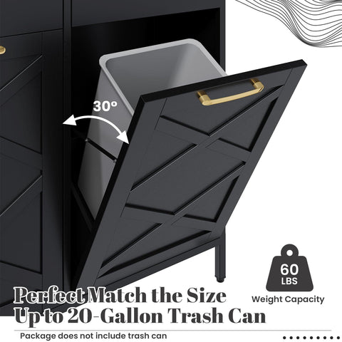 Double Tilt Out Trash Can Cabinet, Suitable For 20 Gallon Metal Dog Proof Trash, With 2 Drawers, Garbage Recycling Can Cabinet Laundry Sorter For Kitchen And Living Room