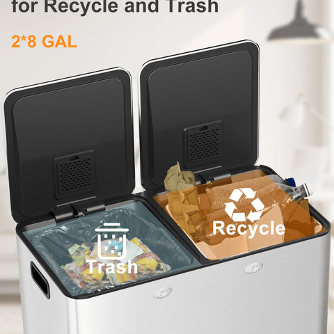 16 Gal Trash Can Stainless Steel w\u002F Separated Lid & Foot Pedal Kitchen Trash Can