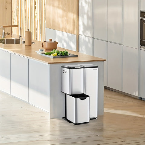 Mvm 9.5\u002F16 Gal 3 in 1 Kitchen Step Trash Can with Soft Close Lid, Duty Anti Fingerprint Brushed Recycling Bin for Office Home Markets, Stainless Garbage Bin, with 3 Removable Inner Barrels, Ideal for Wet Dry Waste Sorting