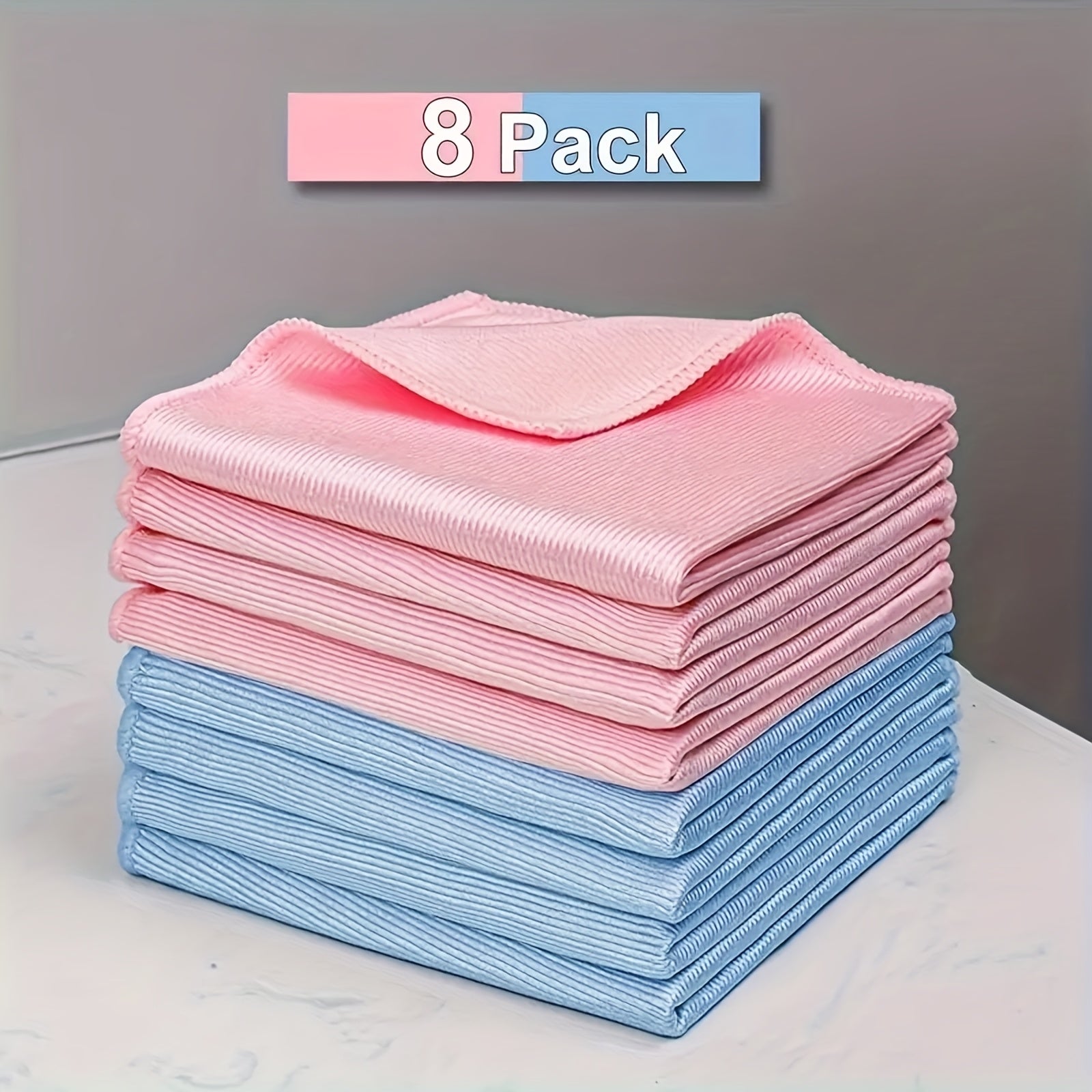 8pcs Microfiber Glass Cleaning Cloths - Lint-Free, Traceless, Shiny Surface Towels for Windows