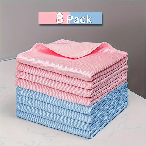 8pcs Microfiber Glass Cleaning Cloths - Lint-Free, Traceless, Shiny Surface Towels for Windows