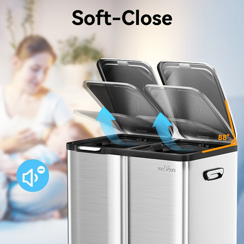 Mvm 9.5\u002F16 Gal 3 in 1 Kitchen Step Trash Can with Soft Close Lid, Duty Anti Fingerprint Brushed Recycling Bin for Office Home Markets, Stainless Garbage Bin, with 3 Removable Inner Barrels, Ideal for Wet Dry Waste Sorting