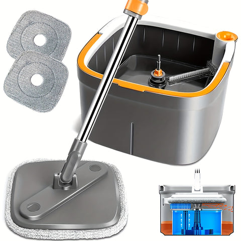 KZKR Spin Square Mop Square Spin Mop and Bucket Set, with Dirty\u002FClean Water Separation System, Self Rotating Mop-Head for Hardwood Tile Marble Floors with 2\u002F6pcs Mop
