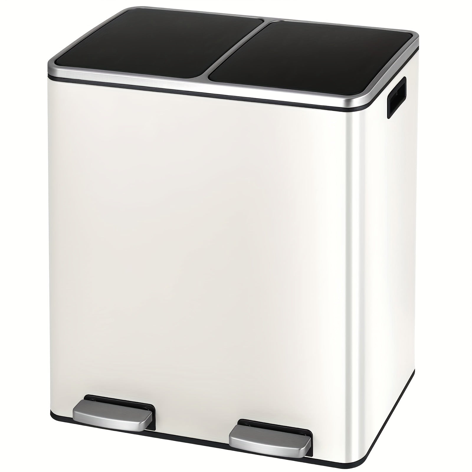 16 GallonStainless Steel Trash Can, 15.85gal Dual Compartment, Metal Kitchen Step Recycle Bin, Metal Double Dustbin, Bathroom Trash Can, Bedroom Trash Can With Lid, Stainless Steel Trash Can, Bathroom Trash Can, Silent Trash Can