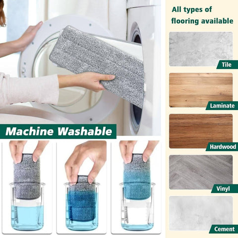 All-in-One Mop and Bucket with Wringer Set with 3 Washable Microfiber Pads - Wet\u002FDry Floor System, Hands Flat Mop for,, Vinyl Floors - Heavy-Duty Buckets & Wringer for Home, -like Surfaces (No Residue