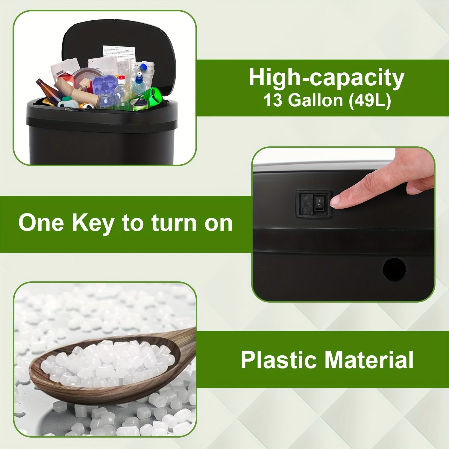 13 Gallon Trash Can Kitchen, Automatic Garbage Can Touchless Motion SensorWaste Bin 50L, For Office Bedroom Living Room Trash Can