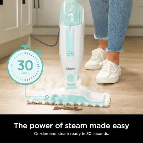 S1000 -Like Steam Mop with 2 Machine Washable Pads - Lightweight Steam Cleaner for Hardwood, Tile, Marble & Laminate Floors, Removable Washable Heads, White & Turquoise, Plug-In-Free Operation (No Required)