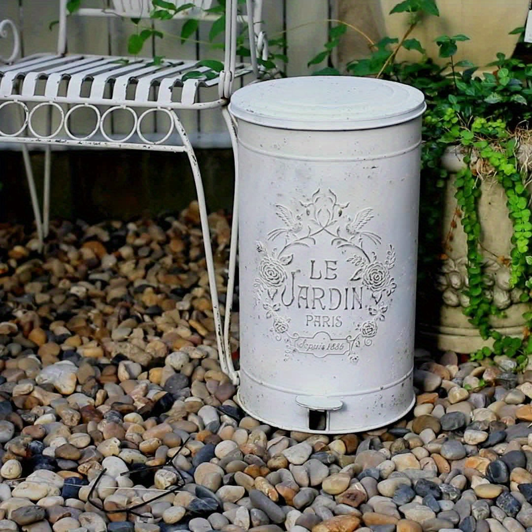 Metal Round Trash Can Suitable For Kitchen Rural Waste Basket Farmhouse Storage Barrel, Under-Bed Storage