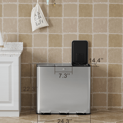 15\u002F 24 Gallon Trash Can Stainless Steel Step On with Separated Lid and Foot Pedal