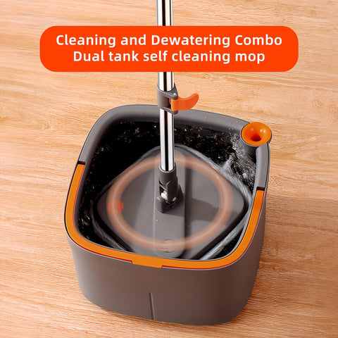 KZKR Spin Square Mop Square Spin Mop and Bucket Set, with Dirty\u002FClean Water Separation System, Self Rotating Mop-Head for Hardwood Tile Marble Floors with 2\u002F6pcs Mop