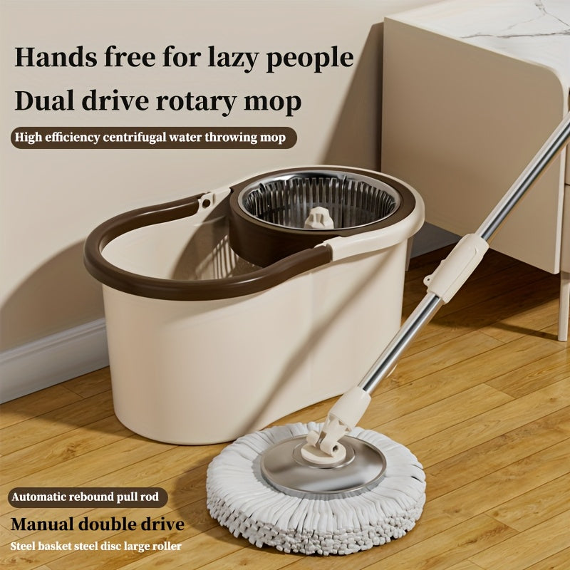 A Set Of Mops, Household Dual-drive Rotary Mops And Bucket Sets, No-wash Mops, Dry And Wet Two, Wash Two In One, 360 Degrees Option for All Kinds Of Floors