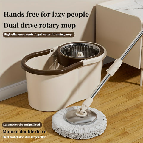 A Set Of Mops, Household Dual-drive Rotary Mops And Bucket Sets, No-wash Mops, Dry And Wet Two, Wash Two In One, 360 Degrees Option for All Kinds Of Floors