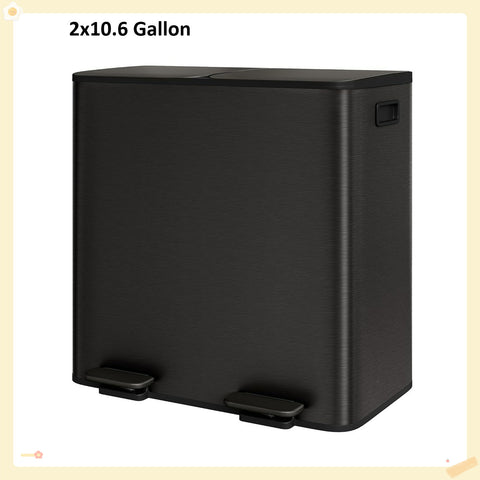 2x8 Gallon\u002F 2x10.6 Gallon Stainless Steel Double Trash Can with Lid for Kitchen, Large Dual Trash and Bin Combo, Step-on Kitchen Metal Stainless Steel Garbage Cans, PP Inner Buckets, Liner Rim, Silvery\u002F Gray\u002F Black