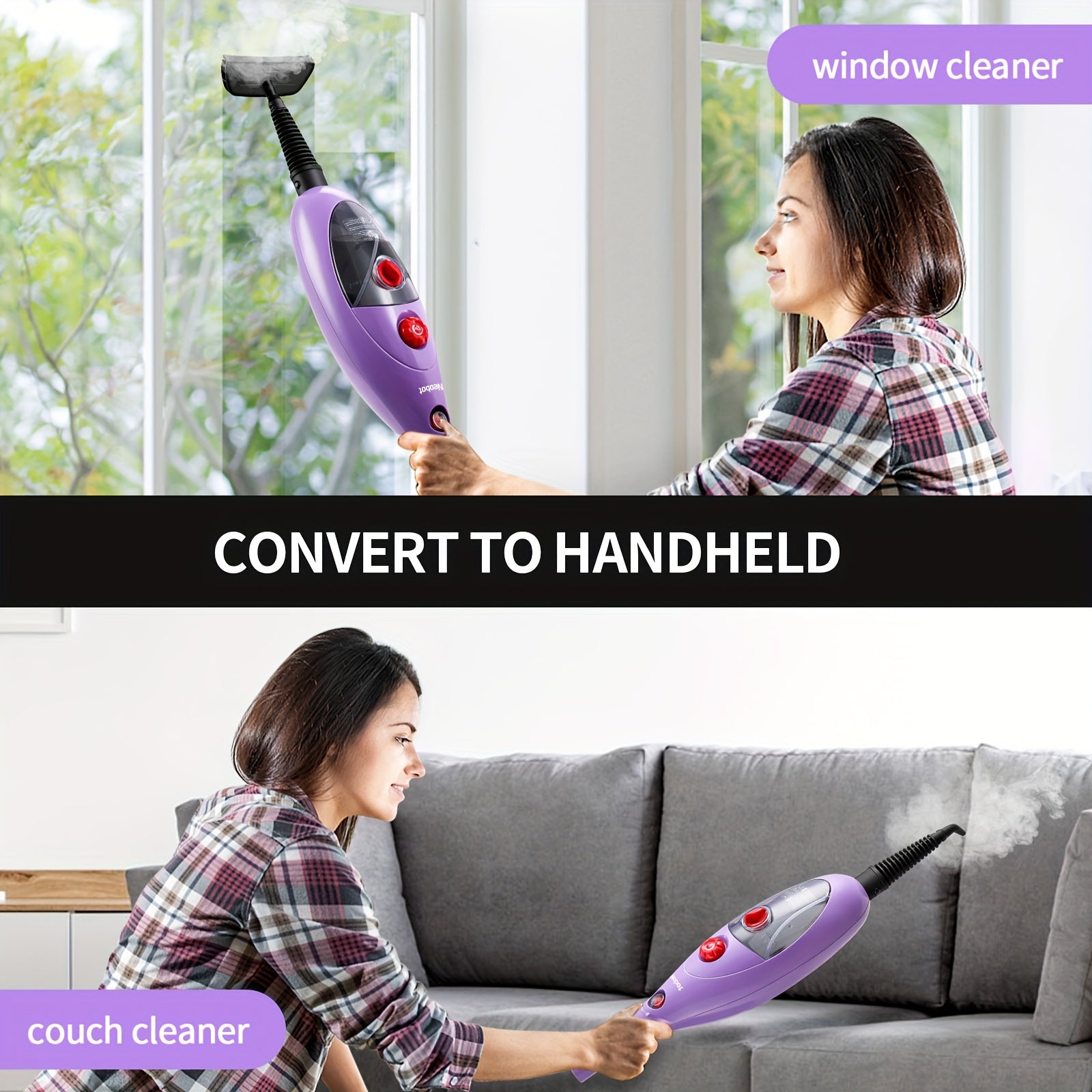 Moolan 12-in-1 Steam Mop Design With Detachable Handheld Steam Mops For Cleaning Floors, Tiles, Hardwood, Windows Sofa Wall Grout Cleaning Multi-Surface Steam Cleaner Includes &11 Multipurpose Tools, Contain Washable Steam Mop Pads