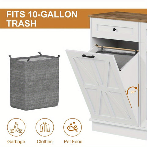 20 Gallon Heavy-Duty Trash Cabinet & Laundry Hamper - Farmhouse Cabinet with Tilt-Out Bin Doors, Space-Saving Storage for Kitchen, Bathroom, Laundry Room - Pet Proof Trash Can Organizer with Tabletop Drawer - Recycled Wood Construction, Kitchen Organizer,