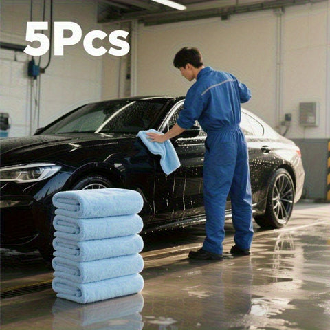 5pcs Ultra-Fine Fiber Car Towels - Absorbent Microfiber Cloths for Washing & Polishing