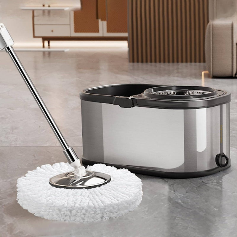 Spin Mop and Bucket with Wringer Set Home, 360 Mop and Bucket with Separate Clean and Dirty, Wet Dust Mop Floor Cleaning with Refills Silvery with 6 Pads