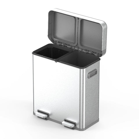 18G Dual Unit Rectangular Stainless Steel Trash Can – Large Capacity Double Compartment Step-On Garbage Bin for Kitchen, Bathroom, Home, Office, and Outdoor Use, Durable Touchless-Style Waste Bin for Household Organization and Recycling, Perfect for Fall