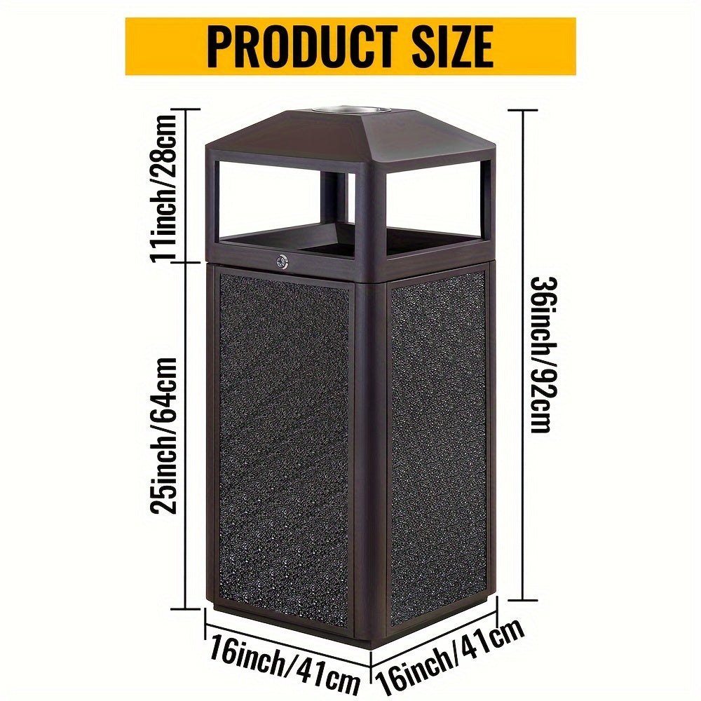 Heavy-Duty Metal Trash Can - Lockable Lid 15 Gallon Weatherproof Outdoor Trash Can Suitable for Offices Or Hotels Kitchens Bedrooms Toilets Public Places Outdoors