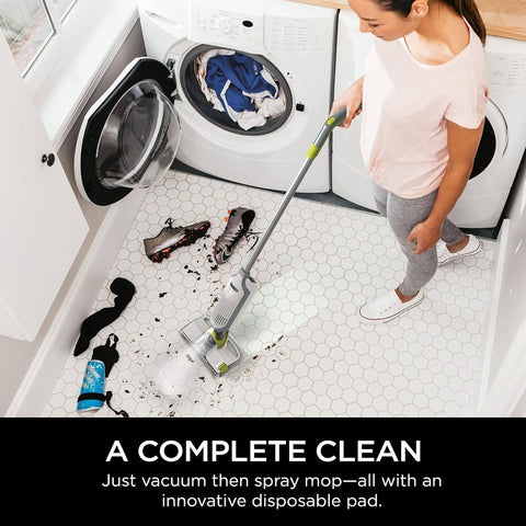VM200P12 VACMOP -in-One Vacuum Mop System with 12 Disposable Pads & 12oz Cleaning Solution - Wet Mop for Hard Floors,, Vinyl, Laminate - One-Step Suction & Mopping, No Bucket\u002FMicrofiber Cloth, Compatible with VACMOP, Mop With Spray, Cleaning Supplies
