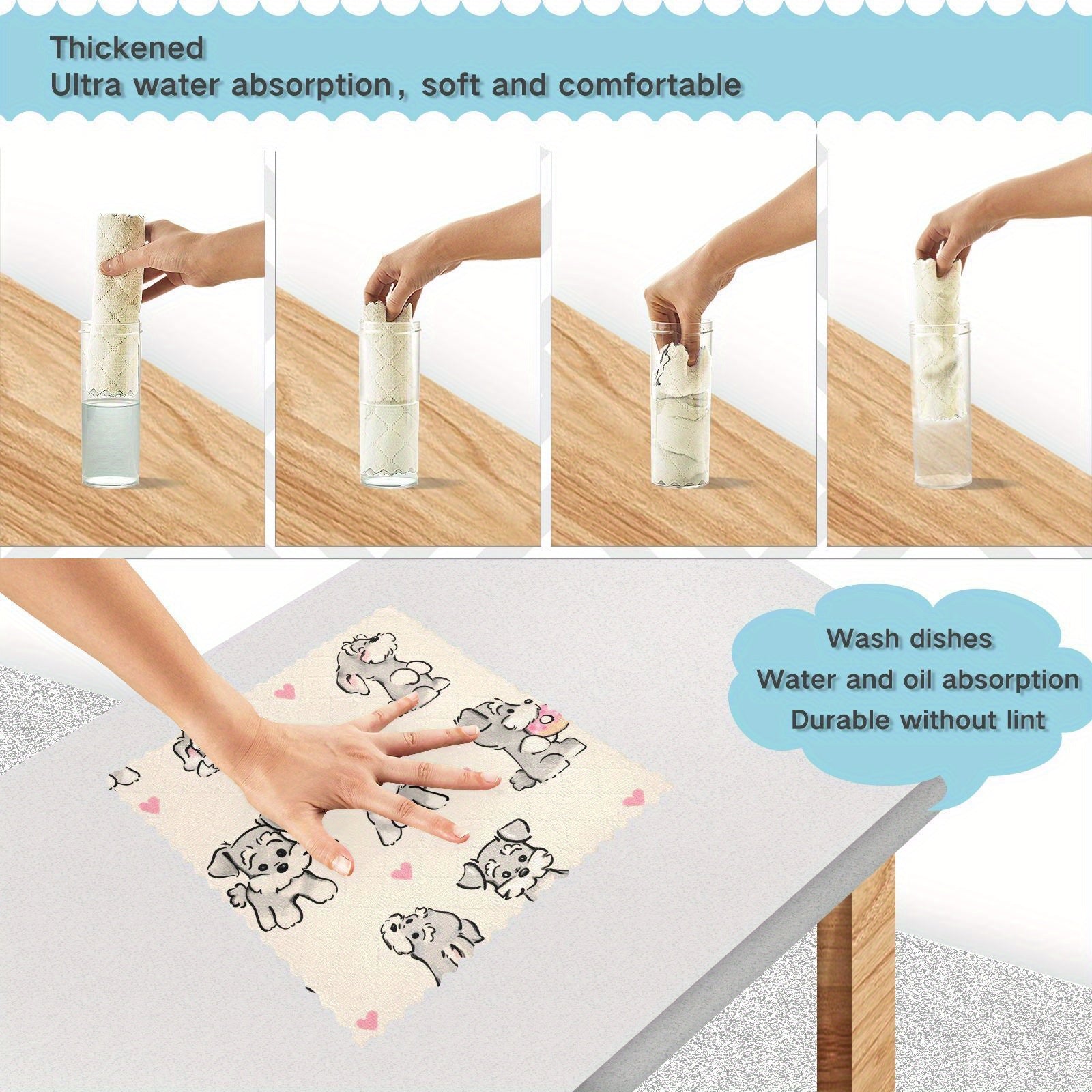 3\u002F6\u002F10pcs 11*11In Reusable Cleaning Cloth with Puppy Cartoon Animal Print 3D Retro Soft Scouring Pad Suitable for Daily Household Cleaning