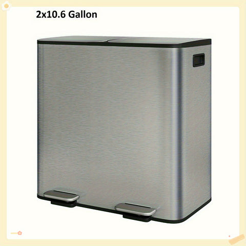 2x8 Gallon\u002F 2x10.6 Gallon Stainless Steel Double Trash Can with Lid for Kitchen, Large Dual Trash and Bin Combo, Step-on Kitchen Metal Stainless Steel Garbage Cans, PP Inner Buckets, Liner Rim, Silvery\u002F Gray\u002F Black