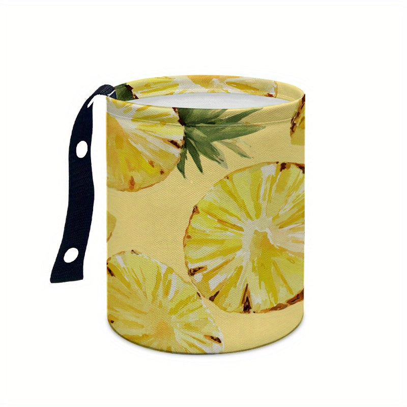 1pc Pineapple Print Car Trash Can - Durable Polyester Fiber, Portable & Stylish Interior Accessory for Cars, Camping, and Kitchens, Vibrant Yellow with Green Leaves, Compact Design for Easy Storage, Car Trash Can, Kitchen Waste Bin, Playful Design, Sturdy