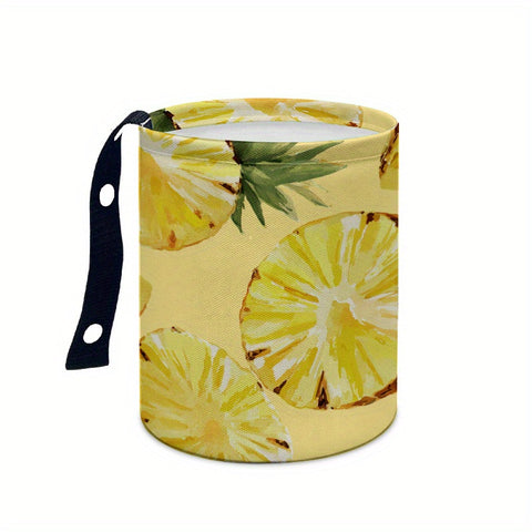 1pc Pineapple Print Car Trash Can - Durable Polyester Fiber, Portable & Stylish Interior Accessory for Cars, Camping, and Kitchens, Vibrant Yellow with Green Leaves, Compact Design for Easy Storage, Car Trash Can, Kitchen Waste Bin, Playful Design, Sturdy