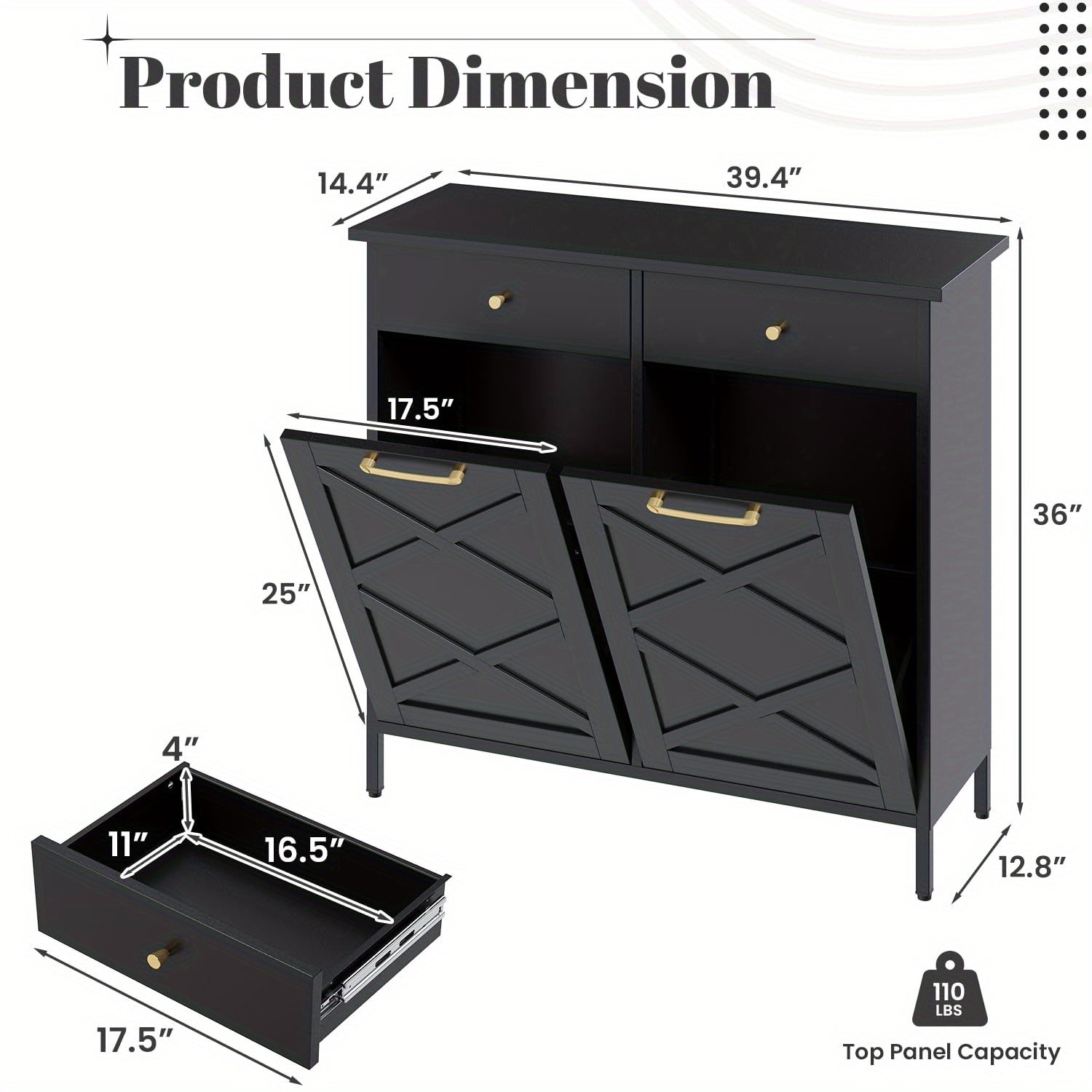 Double Tilt Out Trash Can Cabinet, Suitable For 20 Gallon Metal Dog Proof Trash, With 2 Drawers, Garbage Recycling Can Cabinet Laundry Sorter For Kitchen And Living Room