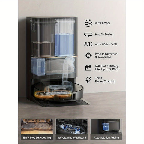Refurbished DREAME X40 Ultra Smart Robotic Vacuum with Removable & Liftable Mop, 12, 000Pa Suction, Side Brush Extensive Cleaning, 158°F Mop & Washboard Self Cleaning, Auto-Empty, Auto Refill, Liftable Brushes