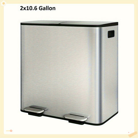 2x8 Gallon\u002F 2x10.6 Gallon Stainless Steel Double Trash Can with Lid for Kitchen, Large Dual Trash and Bin Combo, Step-on Kitchen Metal Stainless Steel Garbage Cans, PP Inner Buckets, Liner Rim, Silvery\u002F Gray\u002F Black