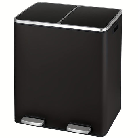 16 GallonStainless Steel Trash Can, 15.85gal Dual Compartment, Metal Kitchen Step Recycle Bin, Metal Double Dustbin, Bathroom Trash Can, Bedroom Trash Can With Lid, Stainless Steel Trash Can, Bathroom Trash Can, Silent Trash Can
