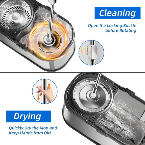 Spin Mop and Bucket with Wringer Set Home, 360 Mop and Bucket with Separate Clean and Dirty, Wet Dust Mop Floor Cleaning with Refills Silvery with 6 Pads, Spin Mop And Bucket Set, Floor Cleaning Mop, Mop And Bucket Set for Floor Cleaning