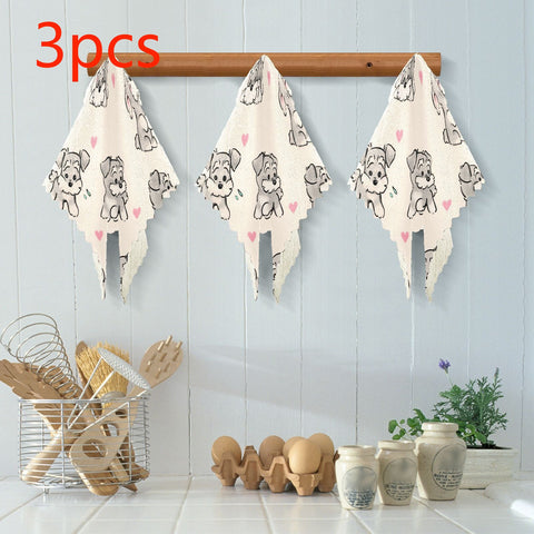 3\u002F6\u002F10pcs 11*11In Reusable Cleaning Cloth with Puppy Cartoon Animal Print 3D Retro Soft Scouring Pad Suitable for Daily Household Cleaning