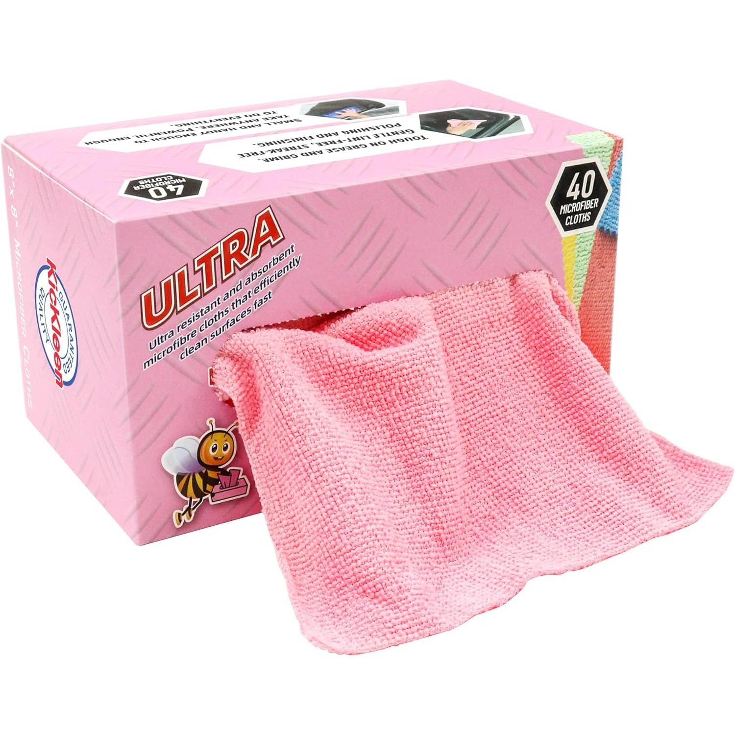 Microfiber Cleaning Cloths KICKLEEN 40-Pack Cleaning Cloths - Ultra, Heavy-Duty Lint-Free