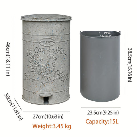 Metal Round Trash Can Suitable For Kitchen Rural Waste Basket Farmhouse Storage Barrel, Under-Bed Storage
