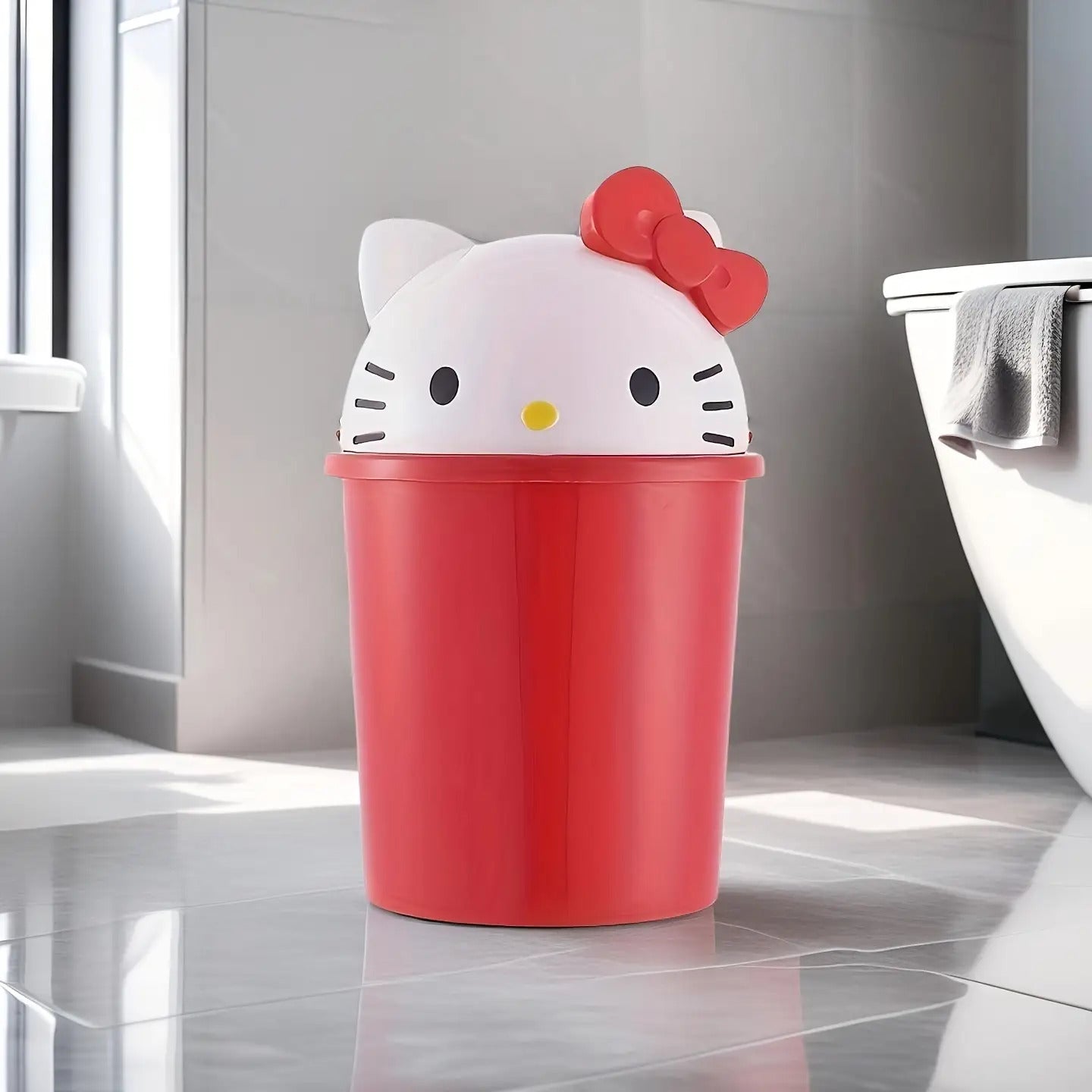 Sanrio for hello kitty Mini Trash Can with Lid - Cute Desk Waste Bin, Compact Decoration with Open-Top Lid, Perfect for Girls' Rooms, Birthday & Holiday Gifts, Office, School, Kitchen - Sanrio Collectible, School Supplies, Playful Aesthetic, Detachable De
