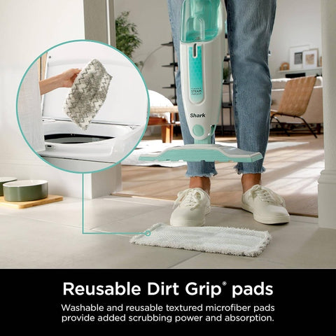 S1000 -Like Steam Mop with 2 Machine Washable Pads - Lightweight Steam Cleaner for Hardwood, Tile, Marble & Laminate Floors, Removable Washable Heads, White & Turquoise, Plug-In-Free Operation (No Required)