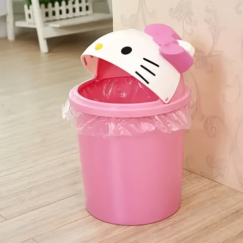 Sanrio for hello kitty Mini Desktop Trash Can with Removable Lid - Cute Pink & Red Bow Design, Durable Plastic Cylindrical Waste Bin for Office, Kitchen, Coffee Table Decor, Compact & Stylish Storage Solution, Kitchen Trash Can, Playful Design, Easy Clean