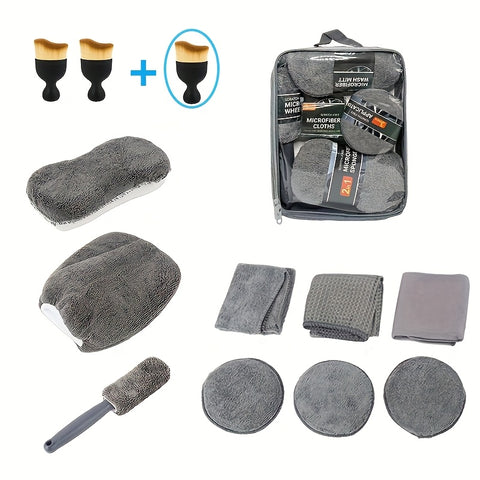 All-in-One Car Wash Kit 11+1pc Car Cleaning Kit | 11pcs Microfiber Cloths