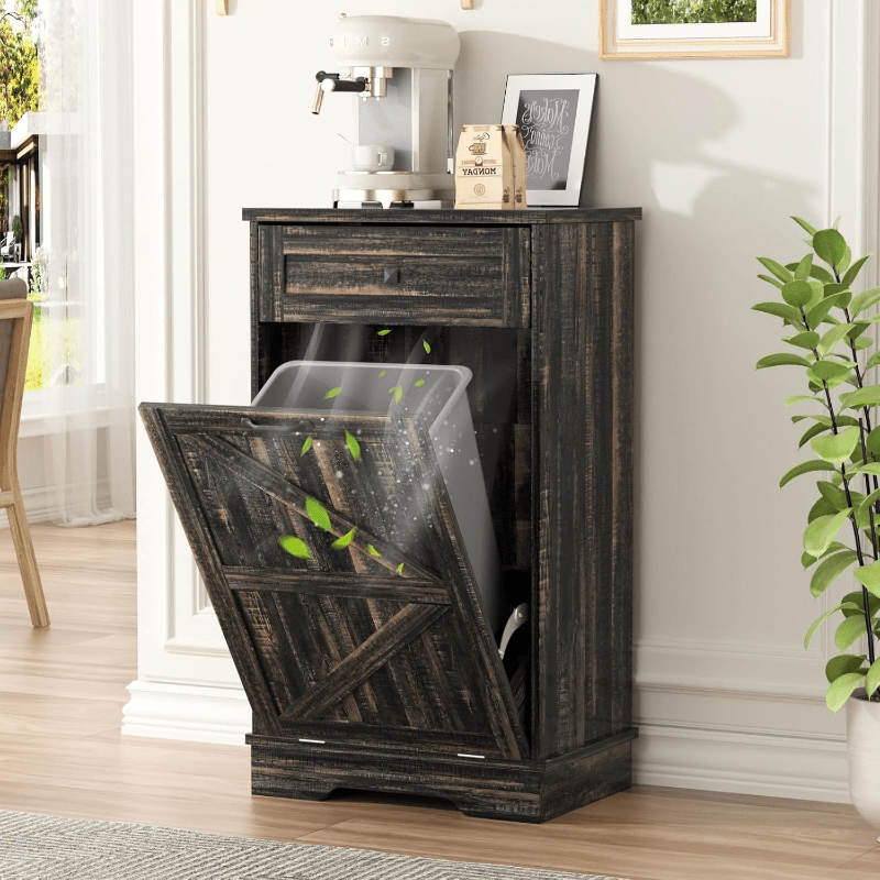 Black Farmhouse Tilt Out Trash Cabinet 10 Gallon Dog Proof Garbage